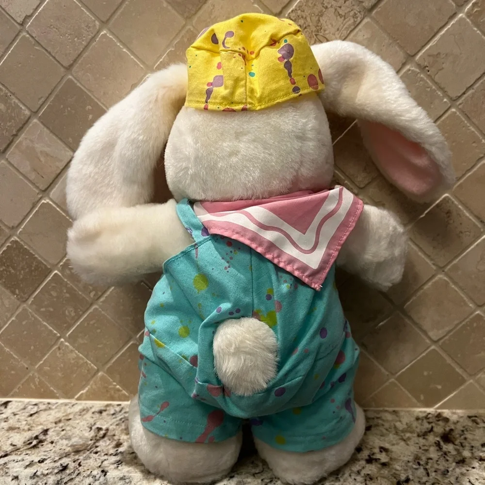 Hallmark Vintage 1990 Crayola Yellow Hat and Blue Overalls Bunny Plush